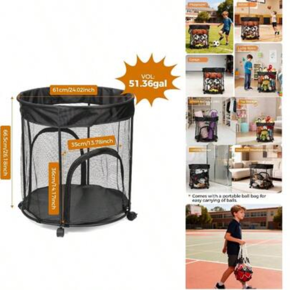 Sports Equipment Cart On Wheels - Carrello Portapalloni da 51,36 Galloni con